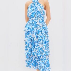 Tuckernuck Blue & White Floral Halter Neck Jenny Midi Dress- NWT